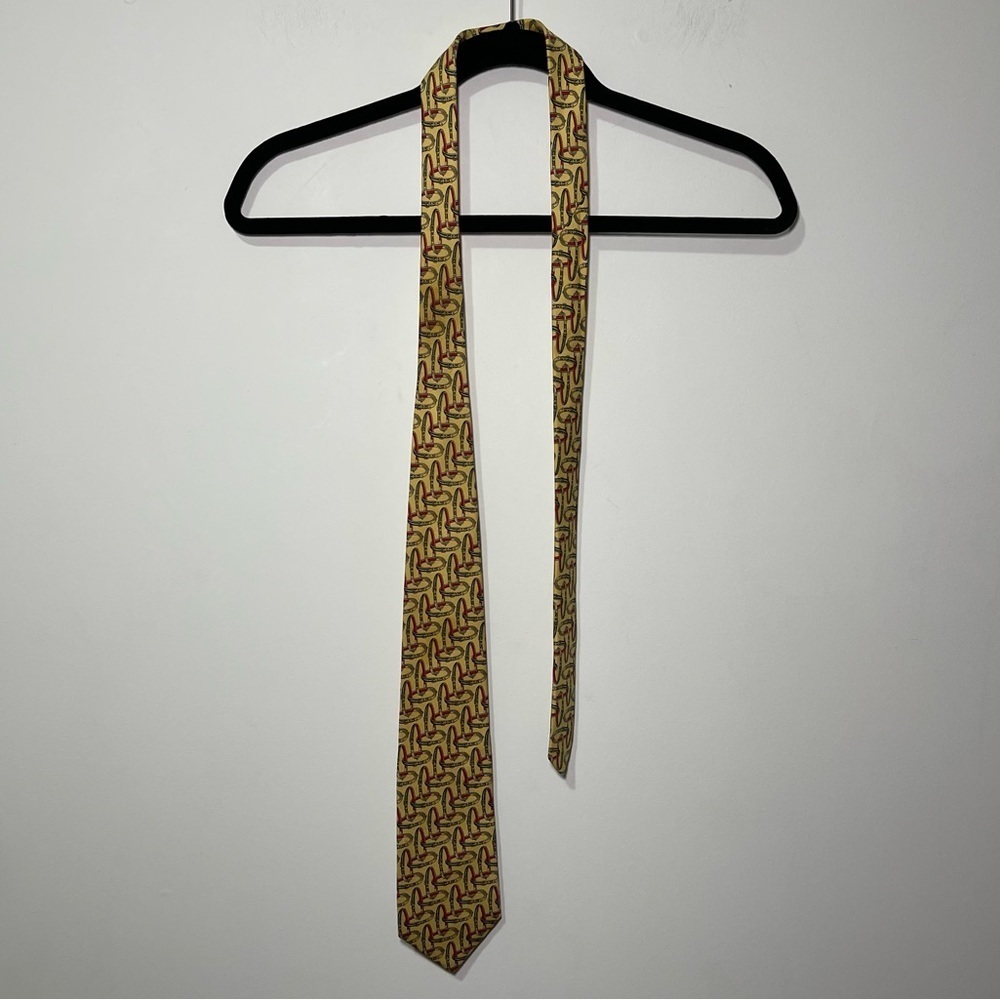 Brooks Brothers yellow & red bracelet print 100% silk career office neck tie